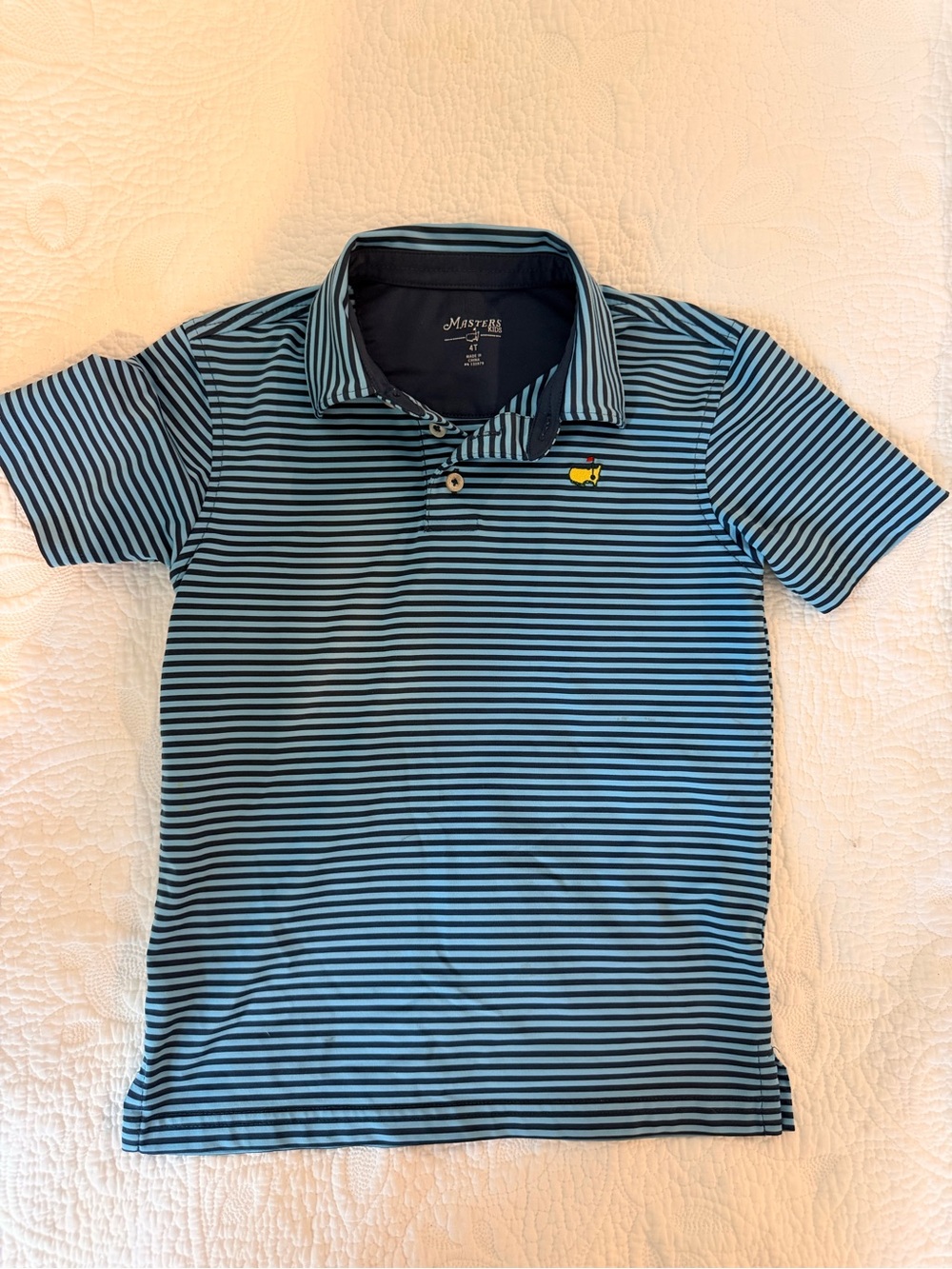 Masters Blue Striped Polo with Yellow Logo